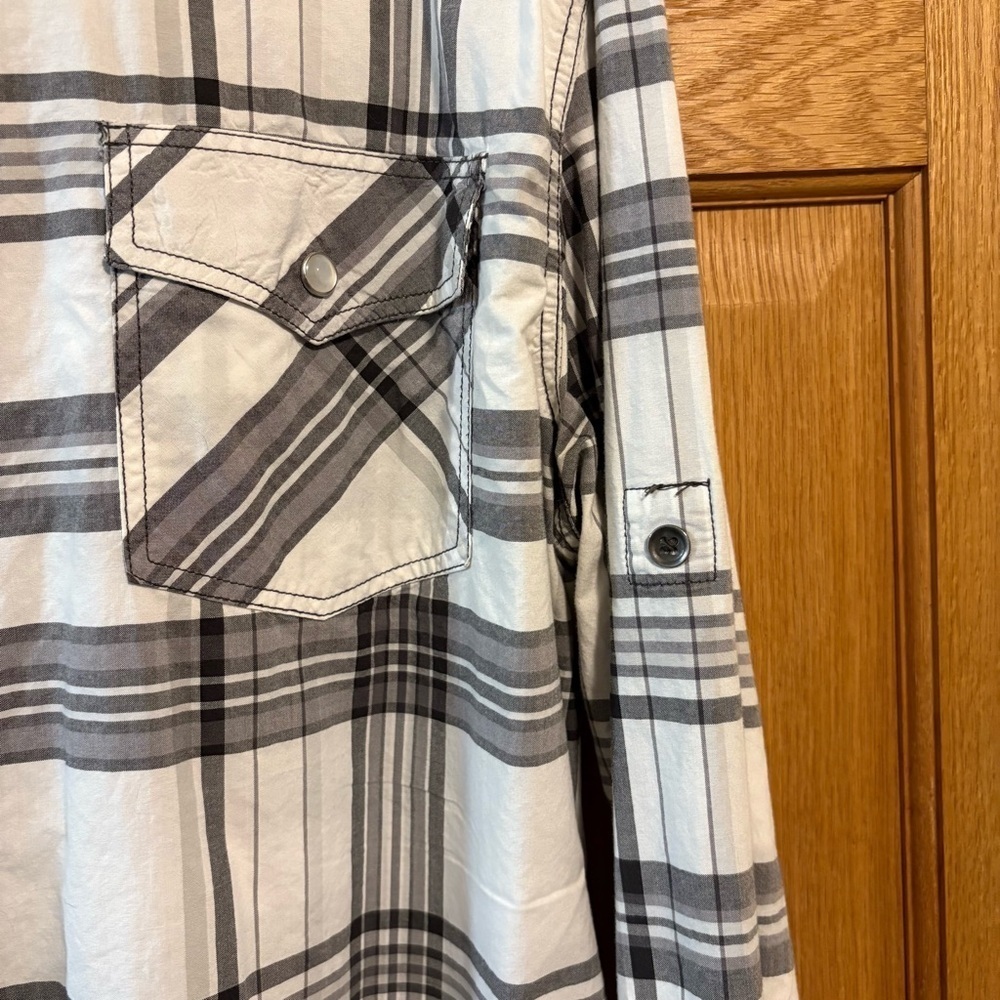 Mossimo Supply Co Long-Sleeve Plaid Shirt Roll Tabs White Pearl Snaps Men’s XL - Picture 3 of 7